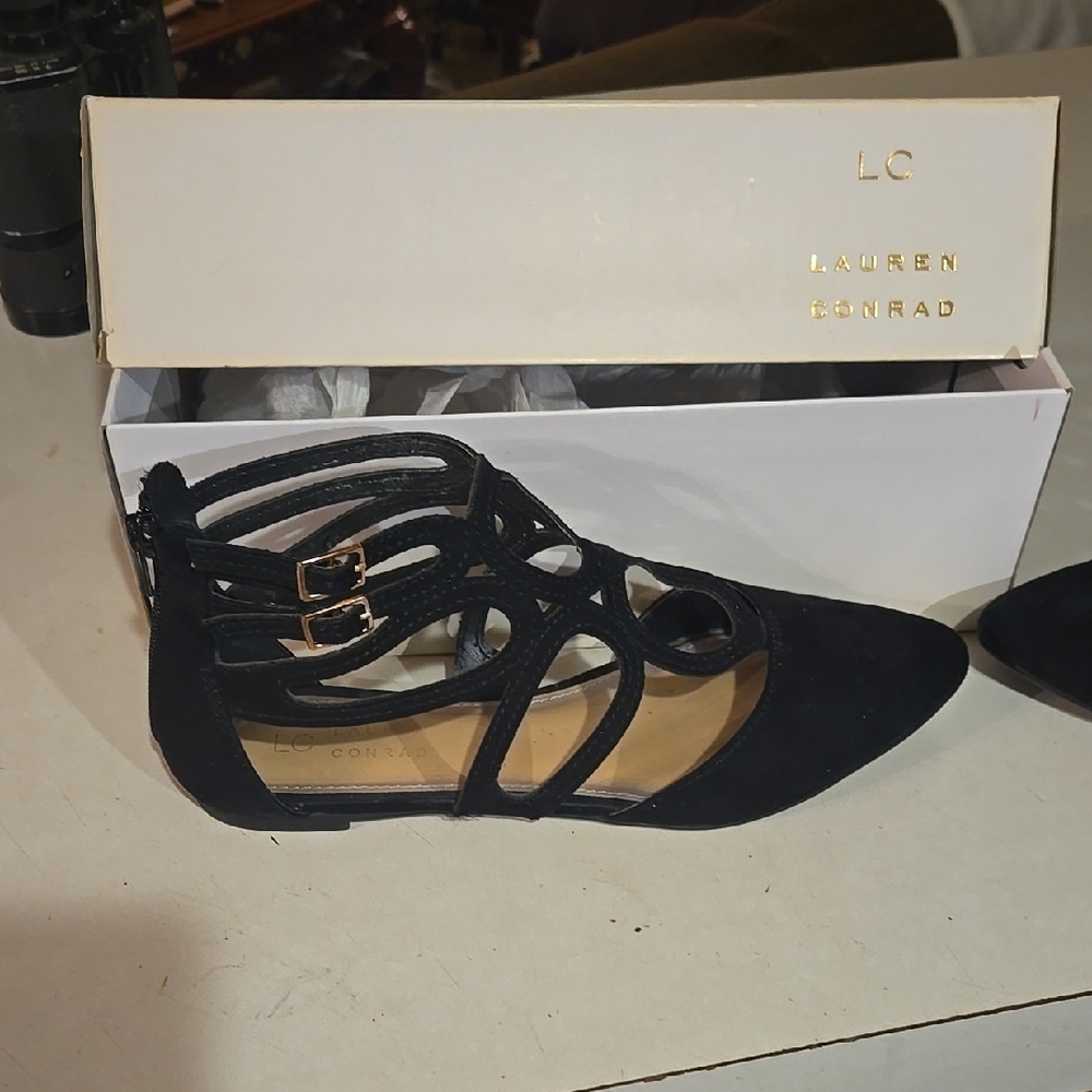LC Lauren Conrad Black Strappy Flats